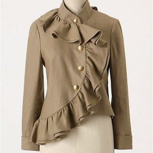 Anthropologie Jacket 2 RUFFIAN MISE SCENE WELL WISHER Ruffle Coat Linen Silk NWT